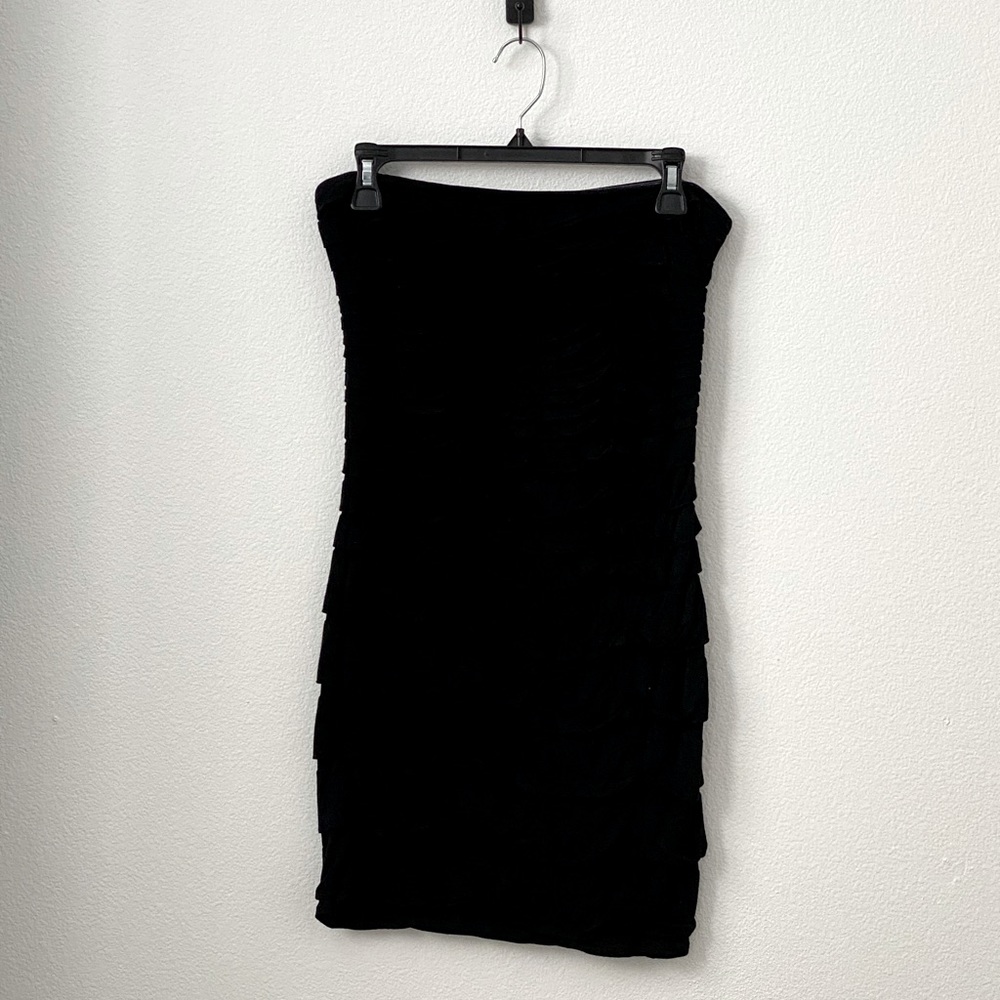 Black Stretch Mini Ruffle Strapless Dress